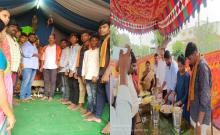 Food donation program in the presence of Lord Ganesha under the leadership of Anjan Sena Youth near X Road in Maddirala Mandal Centre.