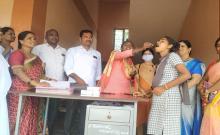 Sarpanchi Sravanti administered deworming pills to the students