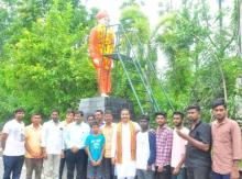 Garlanded to the statue of Swami Vivekananda.
