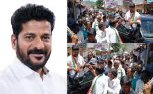 Congress leaders welcoming Revanth Reddy who is going to Munugodu